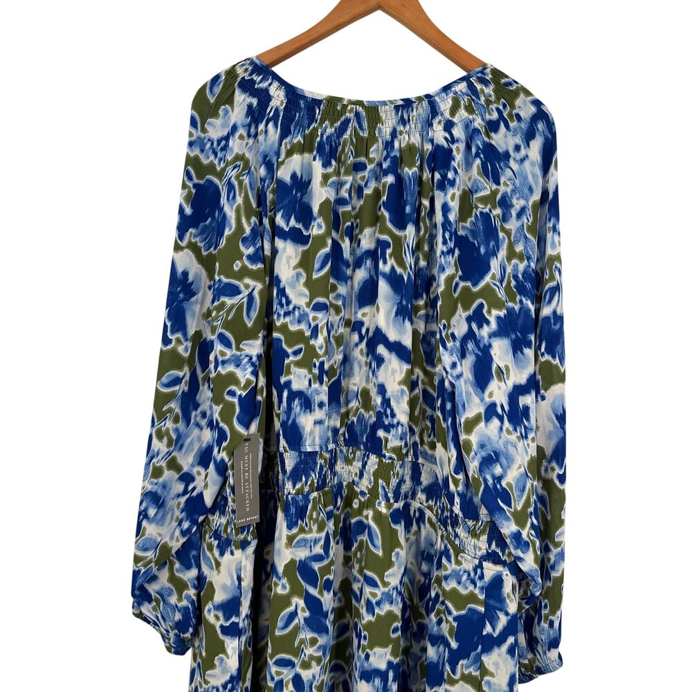 LANE BRYANT NWT Smocked Neck Waist Blue Green Midi Dress // 24 - Picture 14 of 15